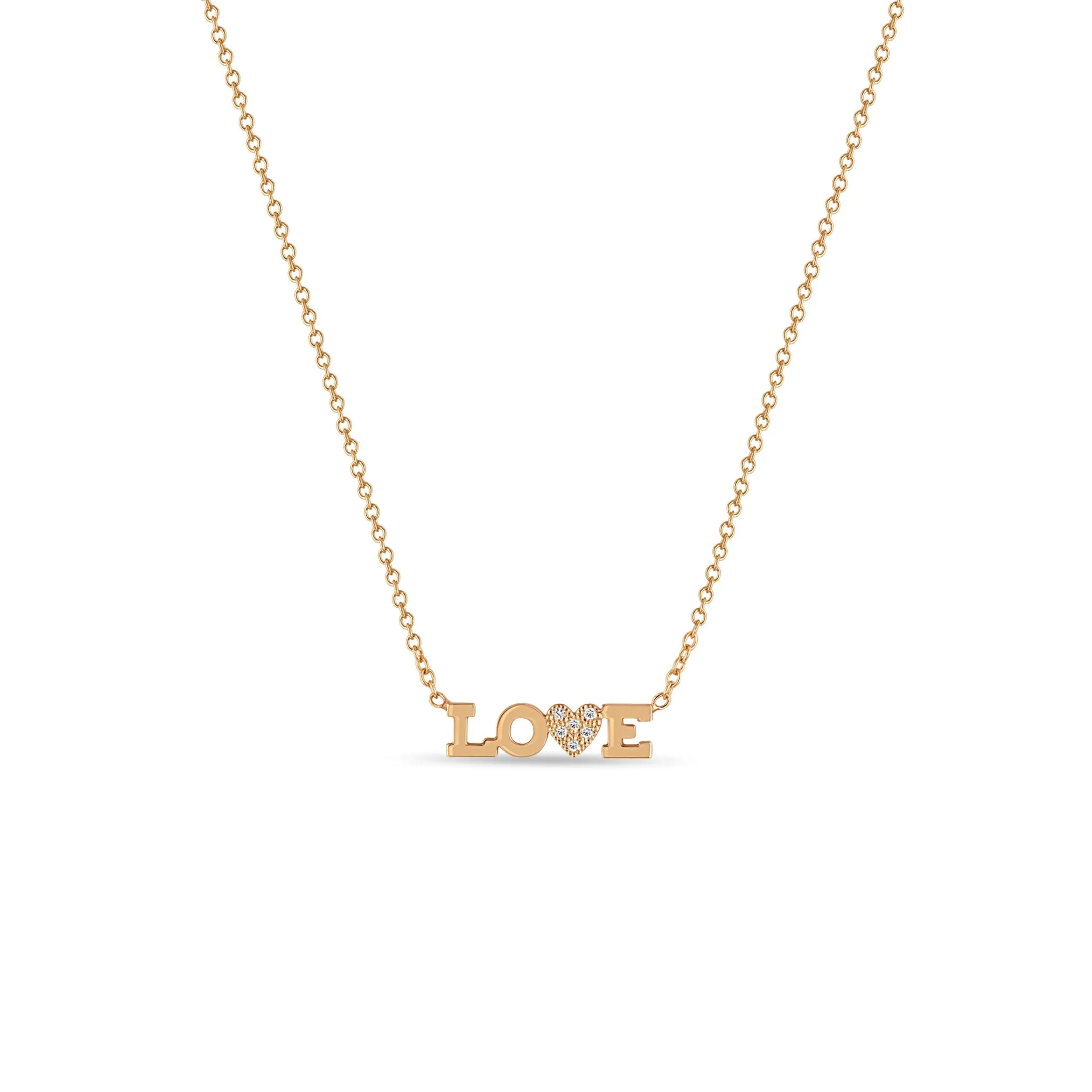 14k Itty Bitty LOVE with Pavé Diamond Heart Necklace