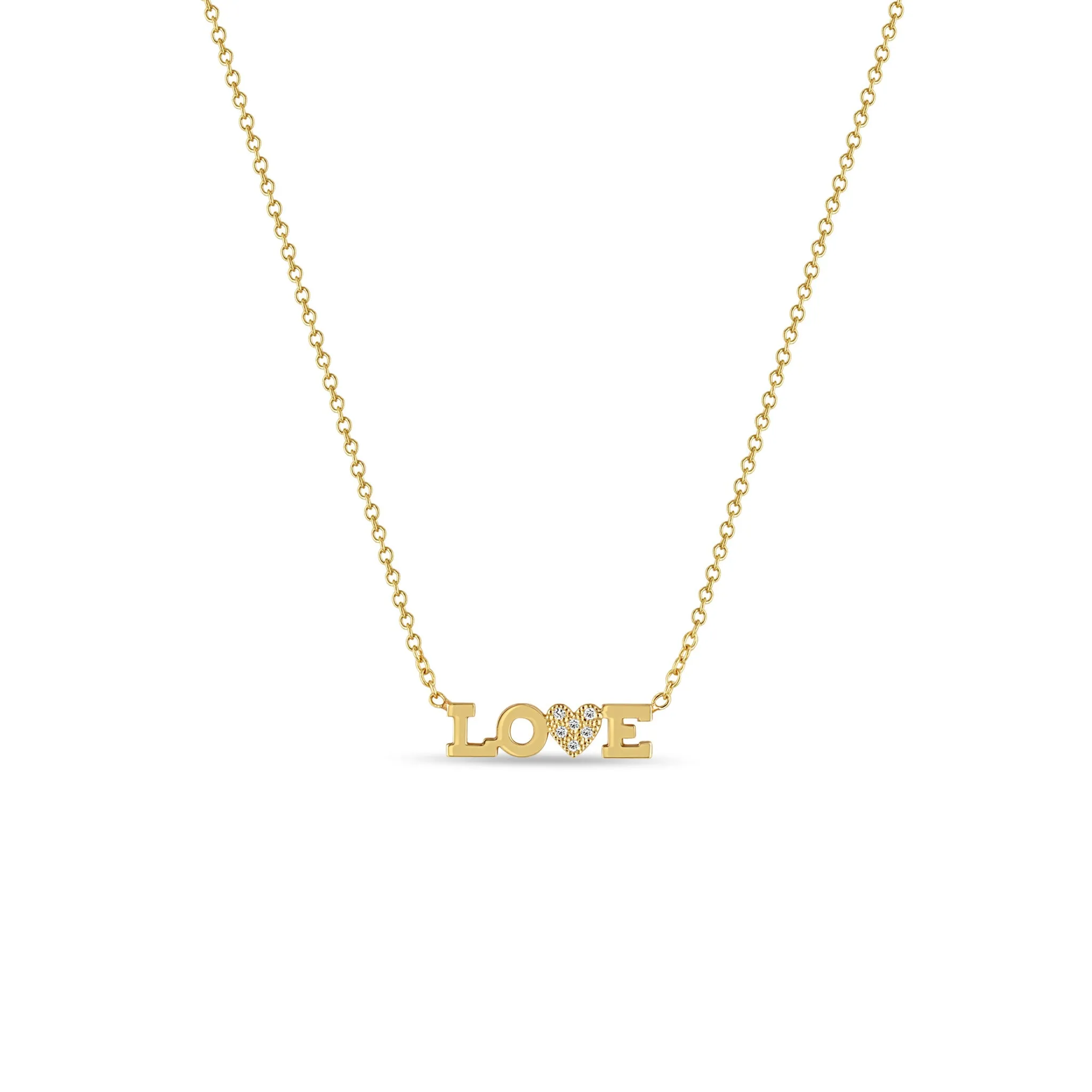 14k Itty Bitty LOVE with Pavé Diamond Heart Necklace