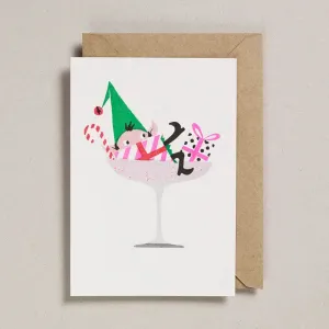 Champagne Elf Riso Christmas Card