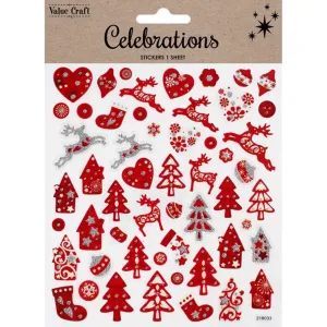 Christmas Glitter Stickers - Traditional Shapes in Red