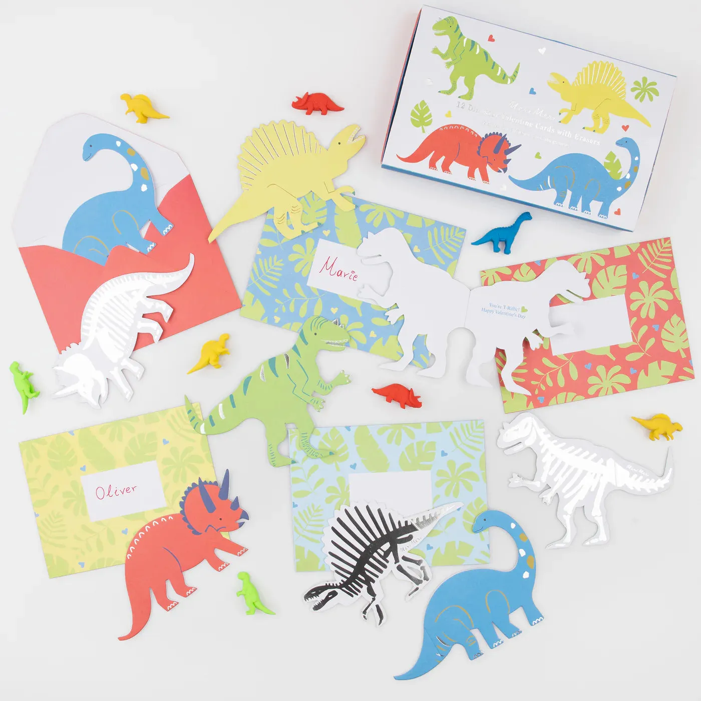 Dinosaur Kids Valentine's Card & Eraser Set
