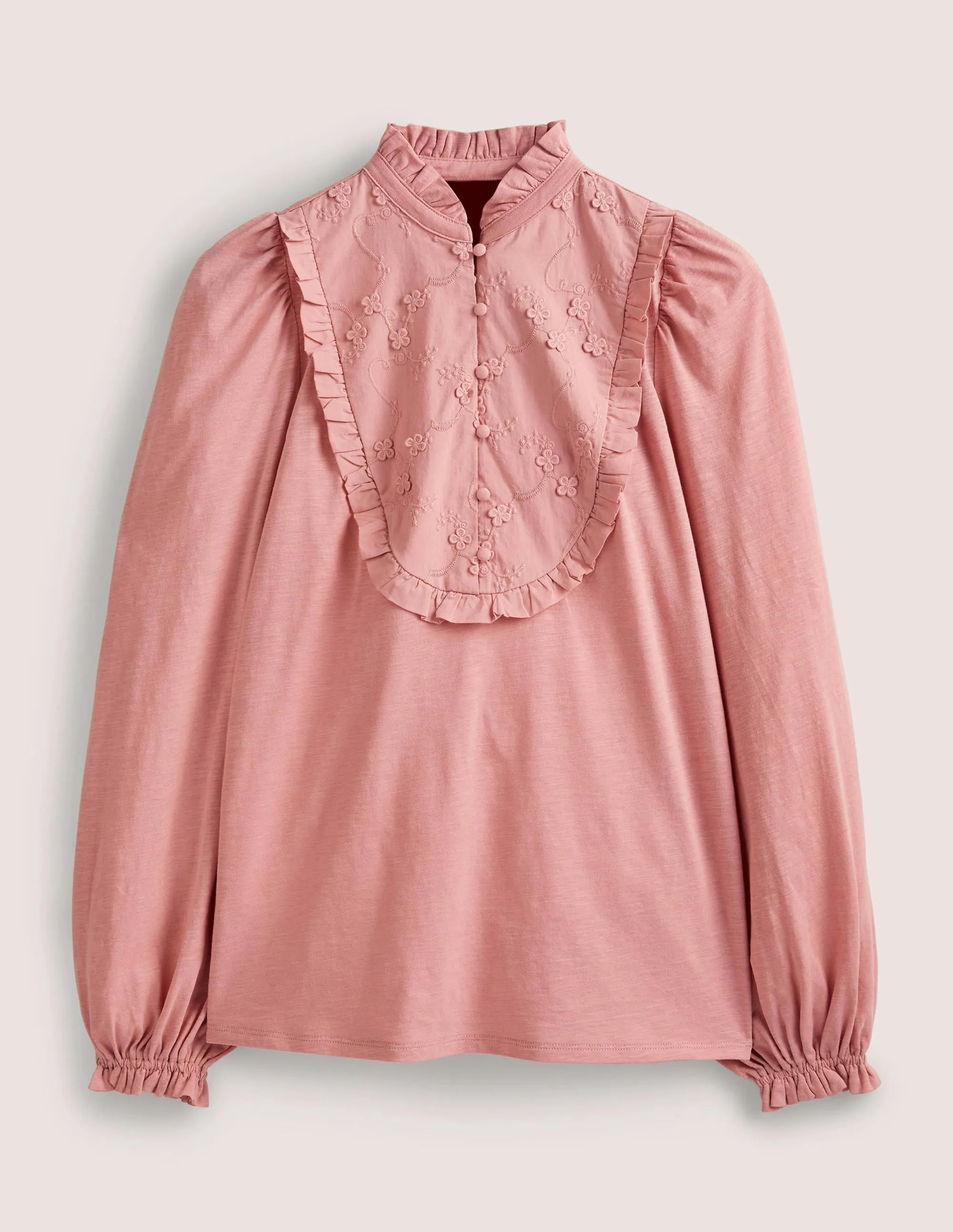 Embroidered Woven Mix Top-Almond Pink