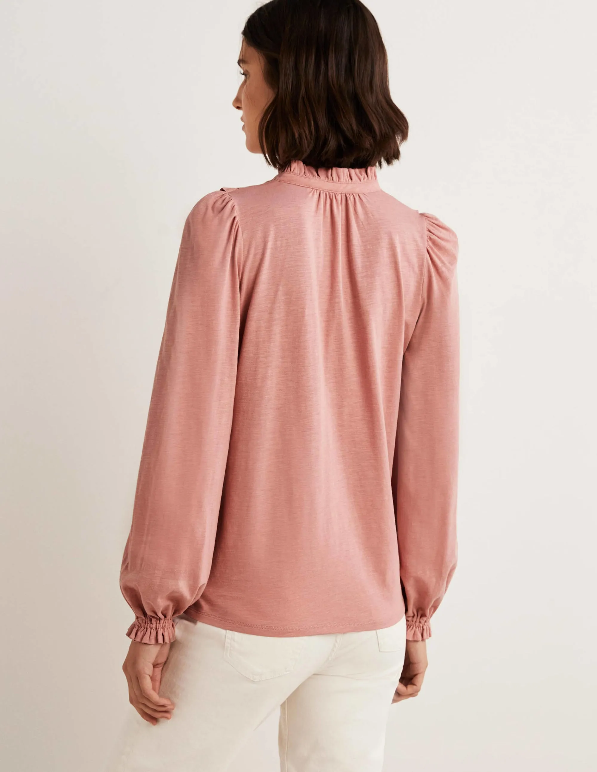 Embroidered Woven Mix Top-Almond Pink
