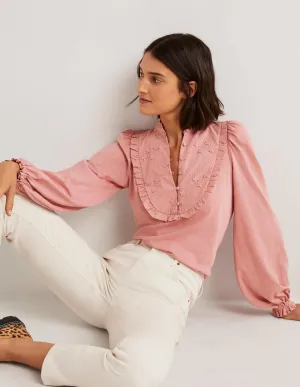 Embroidered Woven Mix Top-Almond Pink