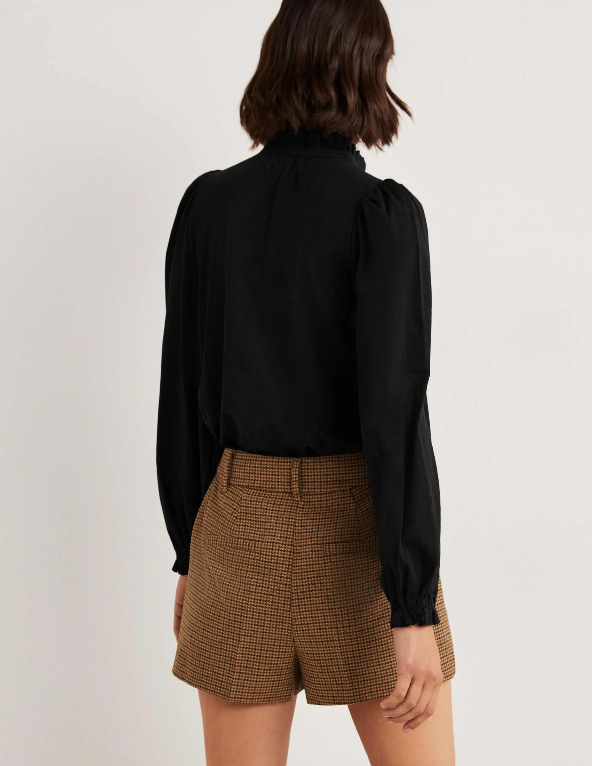 Embroidered Woven Mix Top-Black