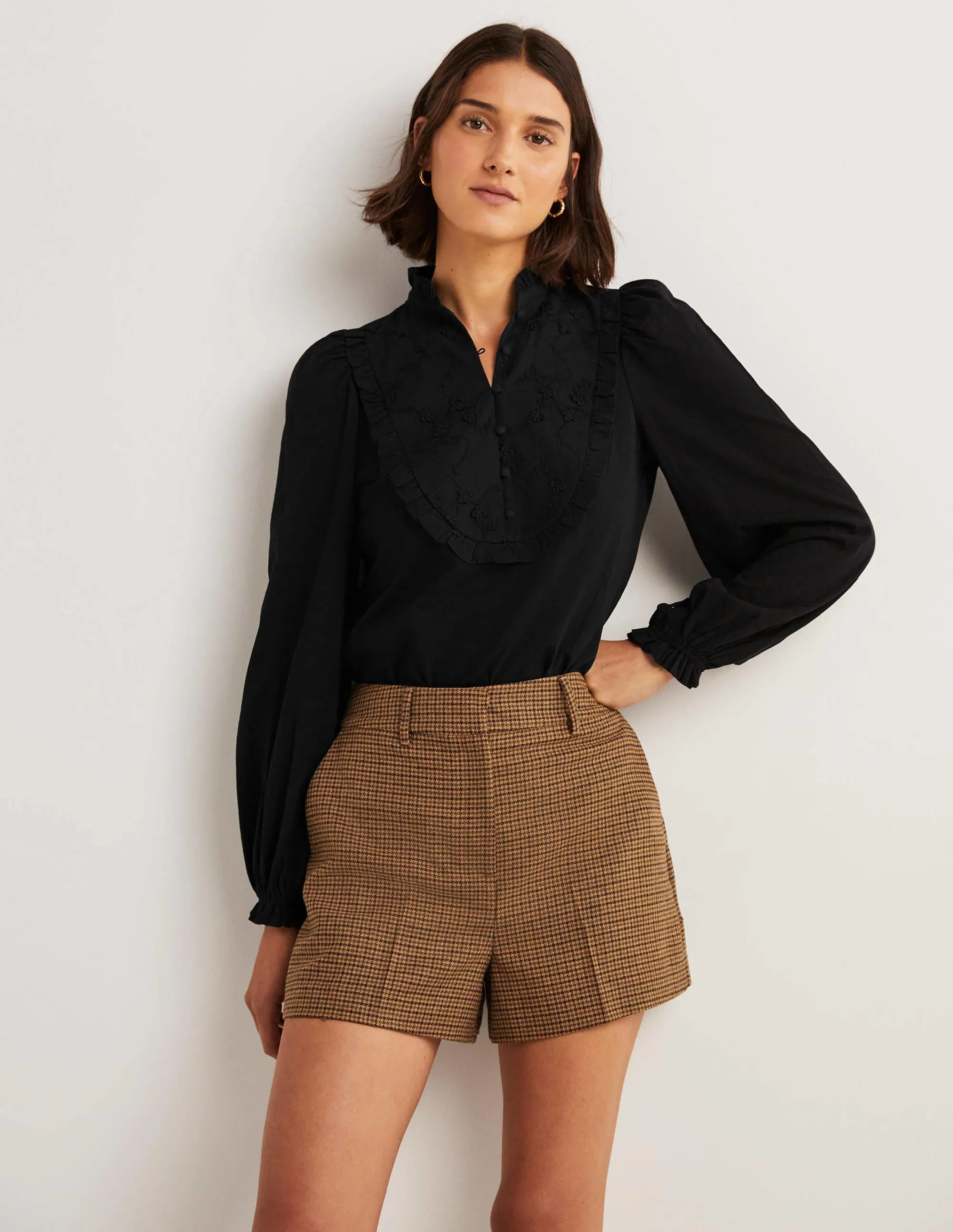Embroidered Woven Mix Top-Black