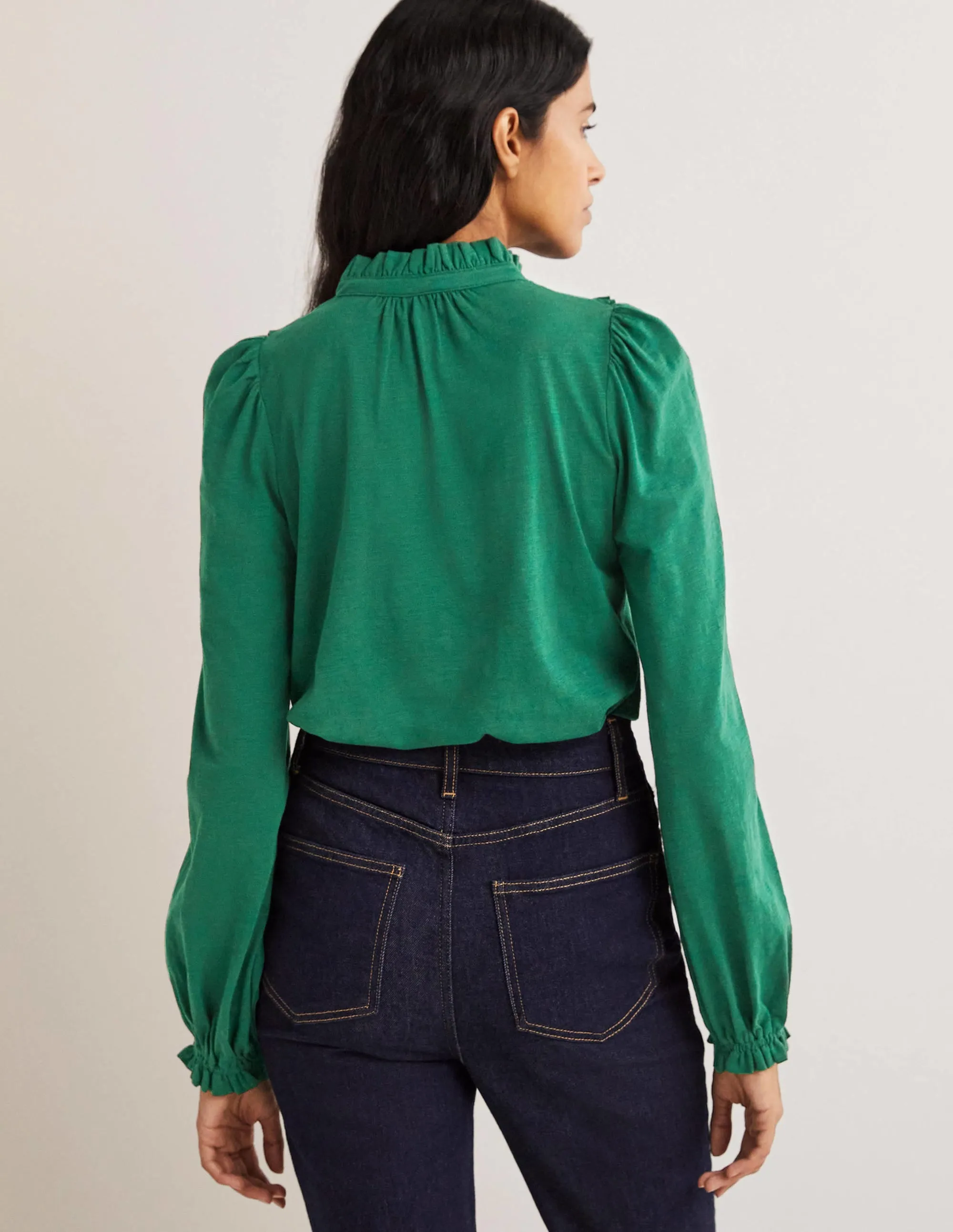 Embroidered Woven Mix Top-Hunter Green