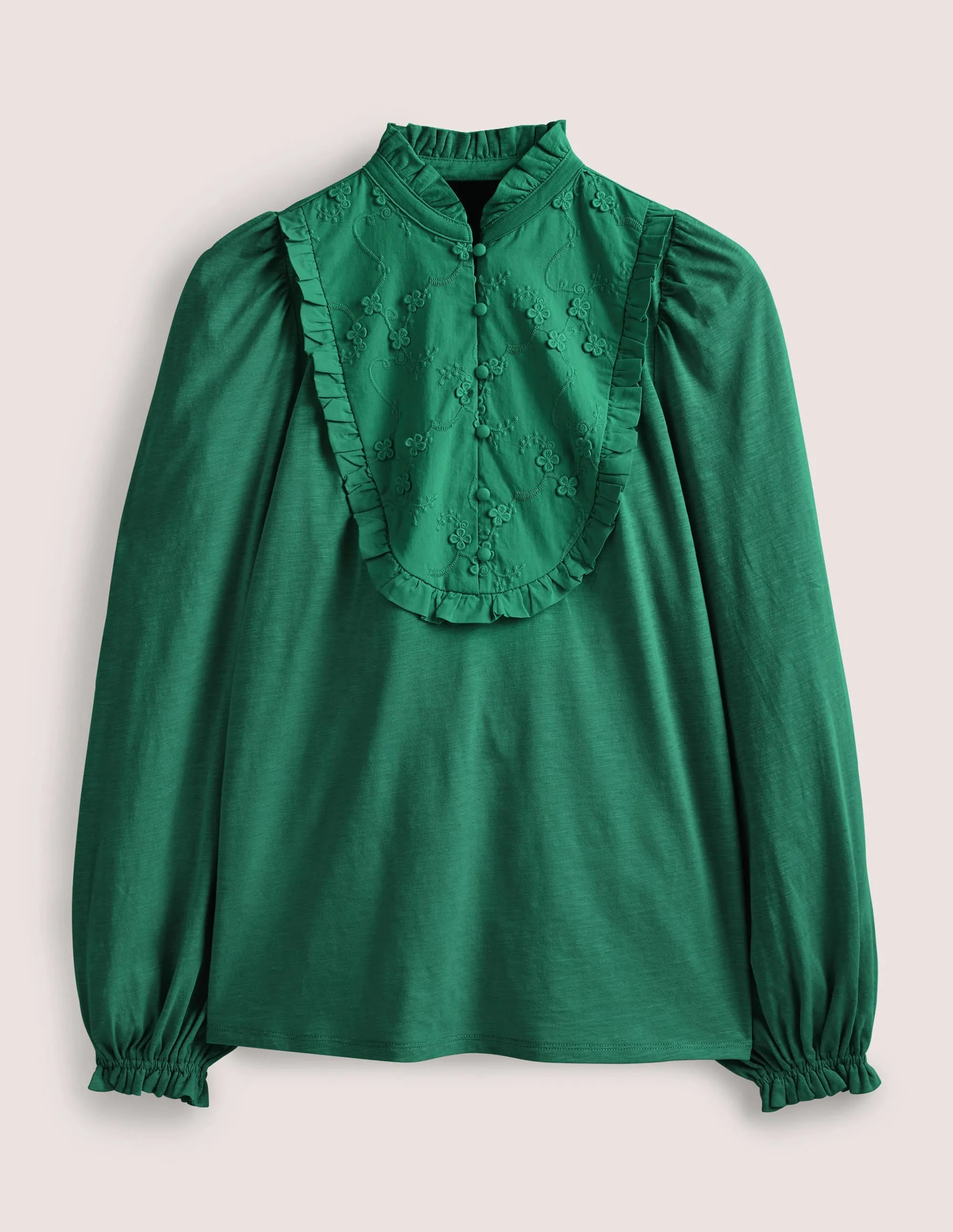 Embroidered Woven Mix Top-Hunter Green