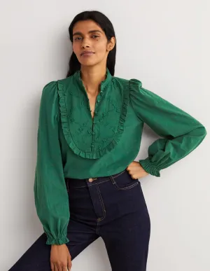 Embroidered Woven Mix Top-Hunter Green