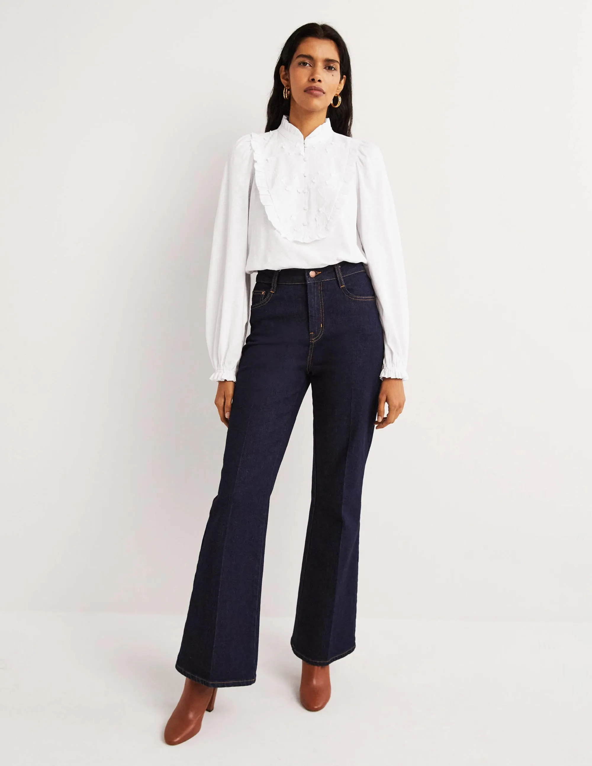 Embroidered Woven Mix Top-White