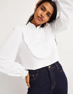 Embroidered Woven Mix Top-White