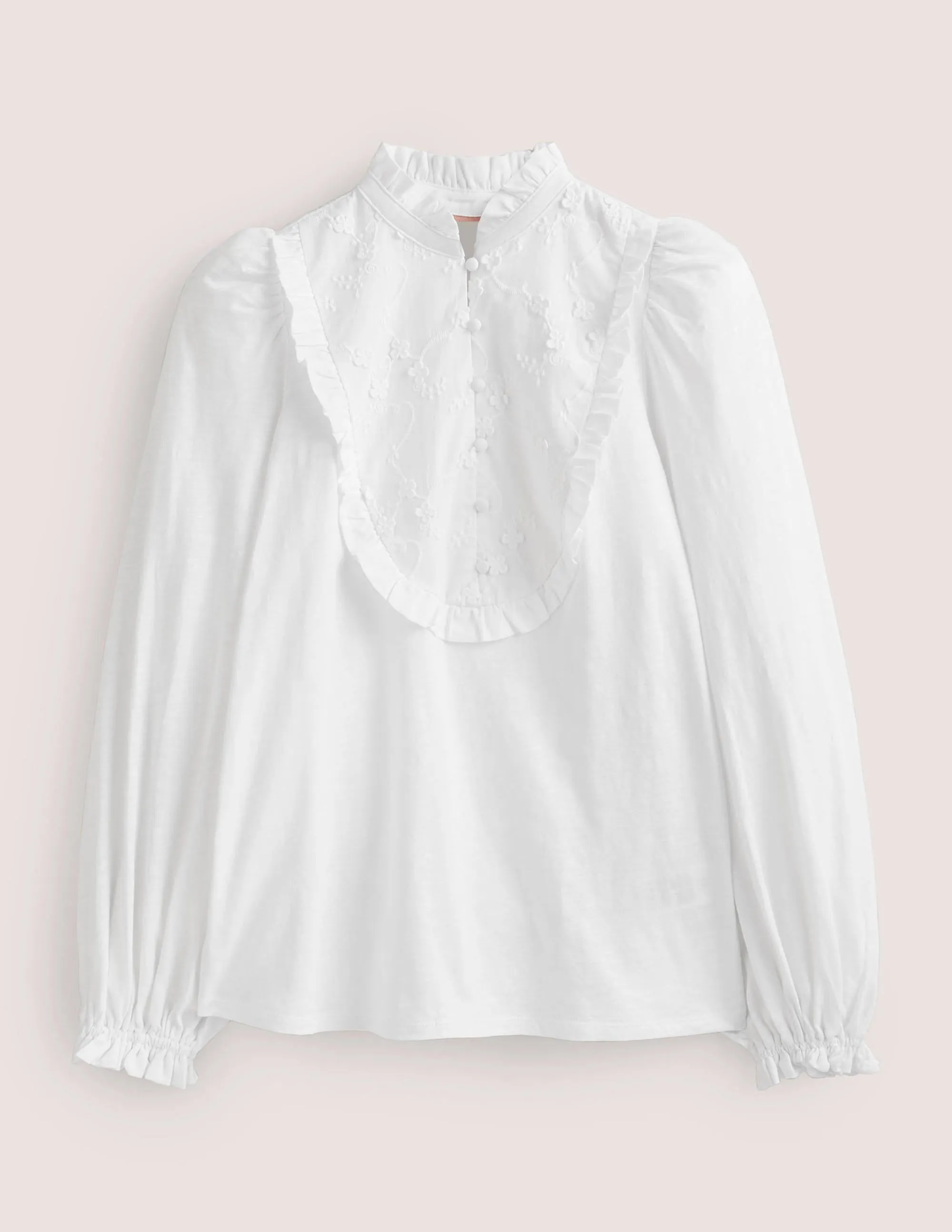Embroidered Woven Mix Top-White
