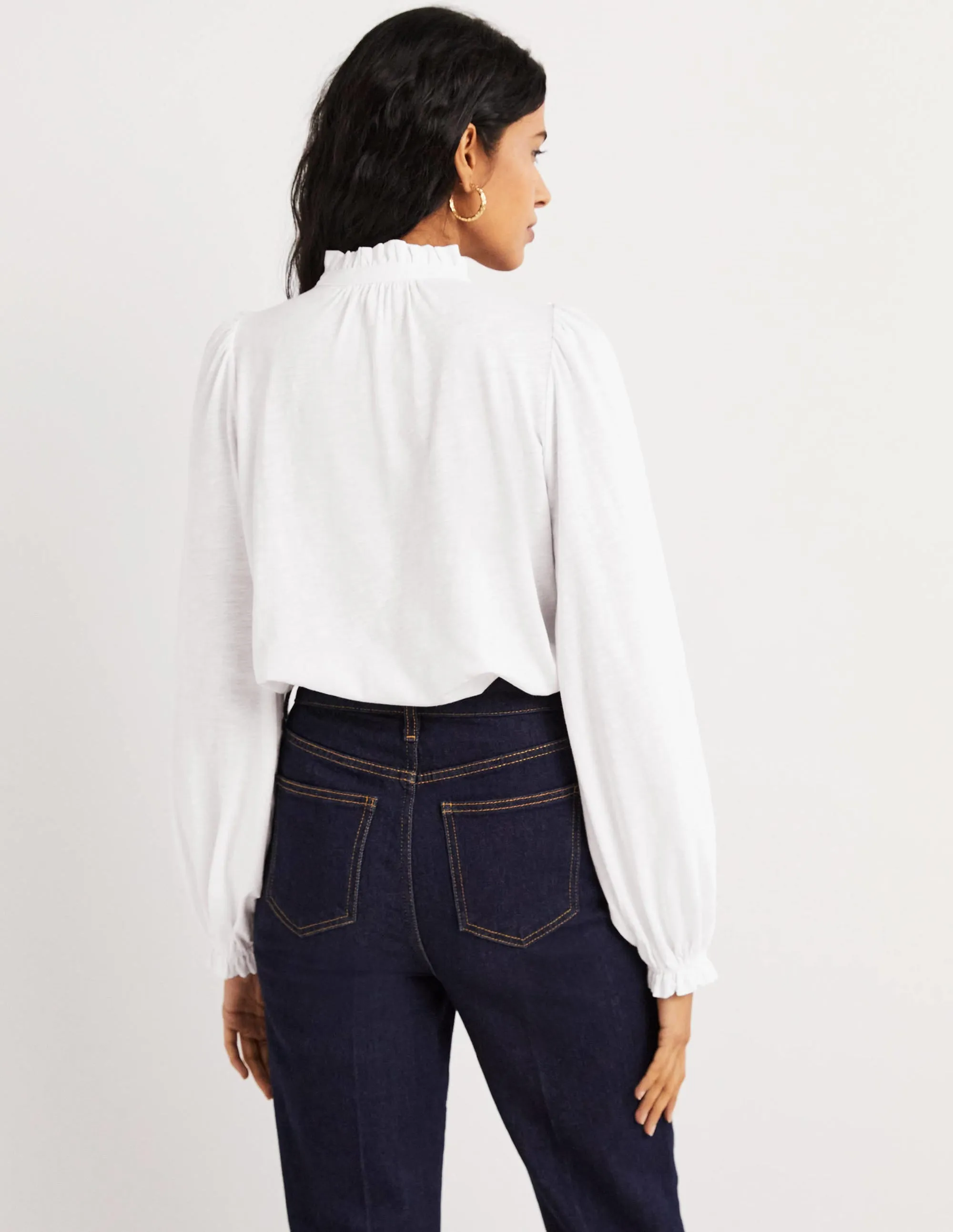 Embroidered Woven Mix Top-White
