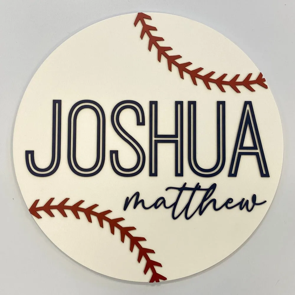 Sugar   Maple Round Personalized Name Sign | Baseball