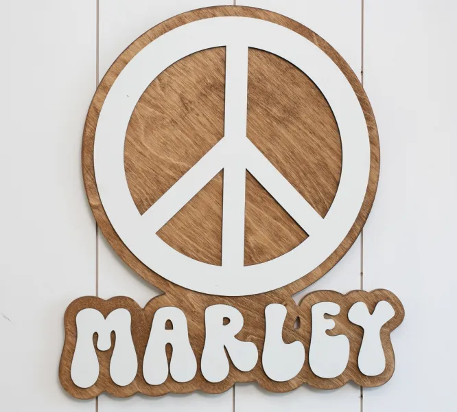Sugar   Maple Round Personalized Name Sign | Peace Cutout