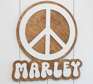 Sugar   Maple Round Personalized Name Sign | Peace Cutout