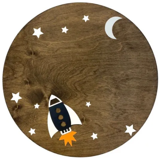 Sugar   Maple Round Personalized Name Sign | Space Ship